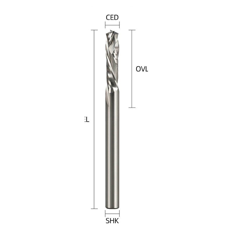 Two-flute compression router bit for woodworking and panel processing