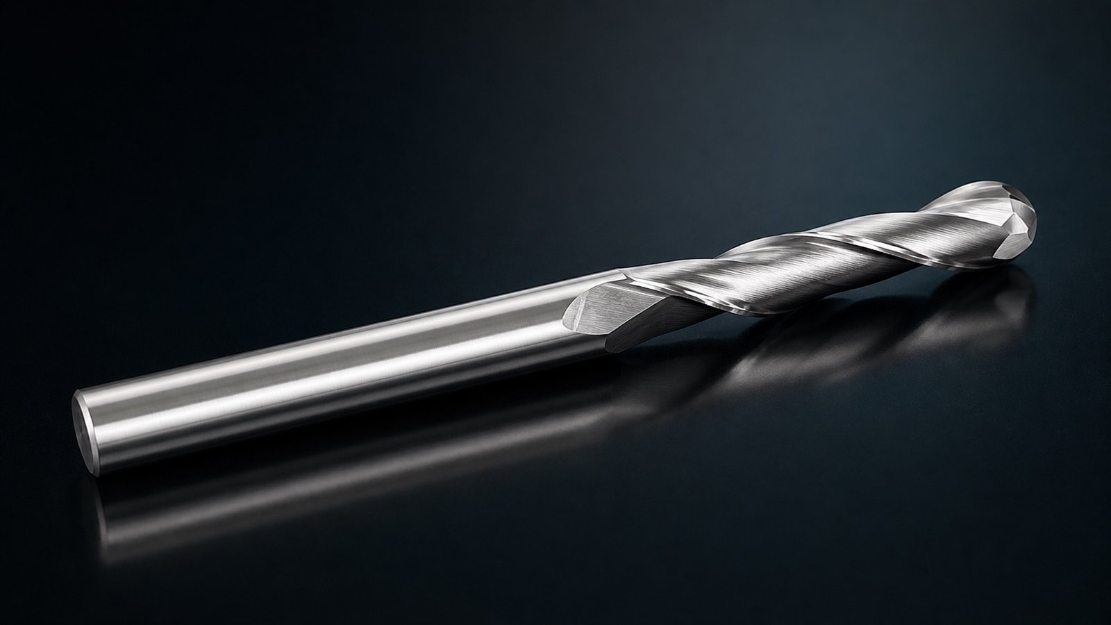 Close-up of one YINGBA two-flute ball-nose carbide router bit with rounded tip